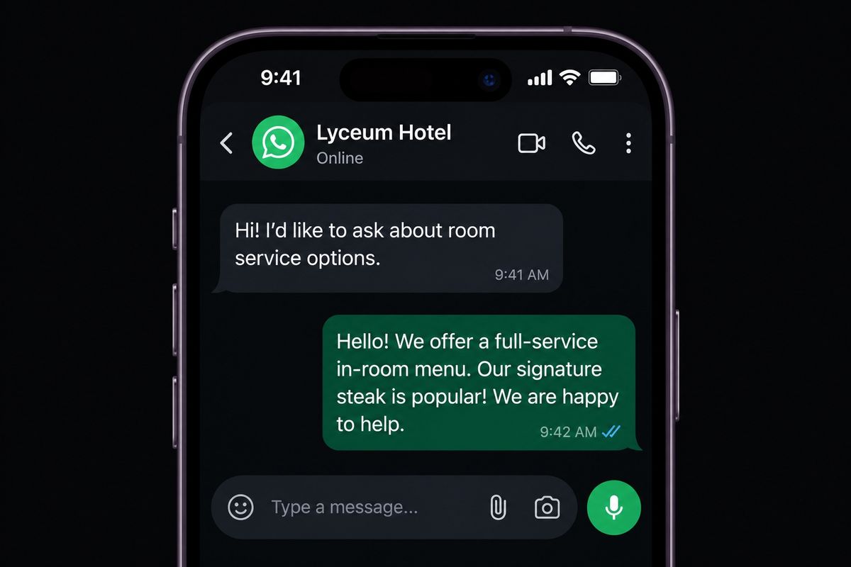 A traveller’s WhatsApp thread with a hotel, open on a phone.